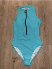 Charm UK 8-10 S Women One Piece Swimsuit High Neck Zipped Tummy Control Aqua NEW