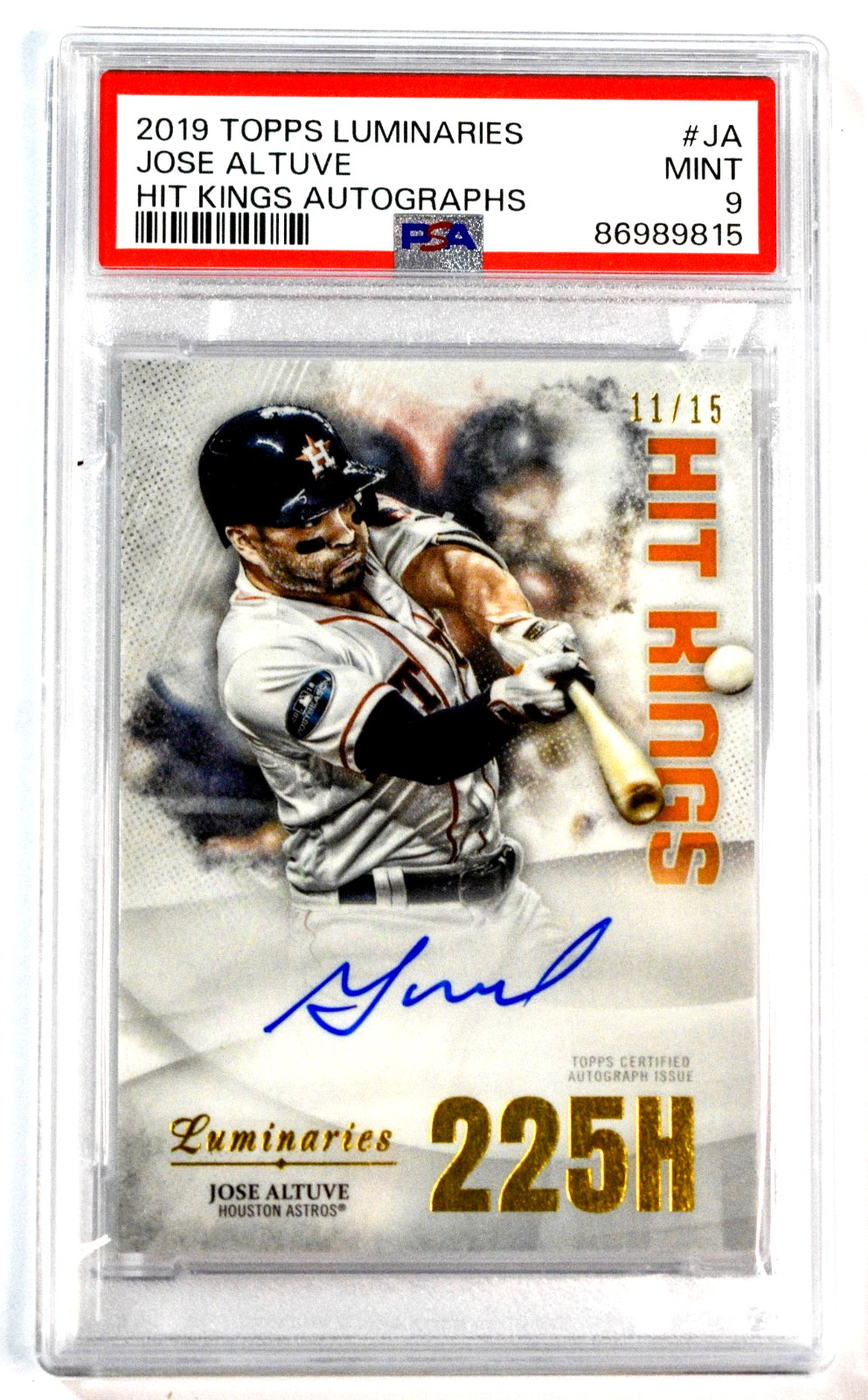 2019 Topps Luminaries Jose Altuve Hit Kings Autographs /15 On Card Auto PSA 9