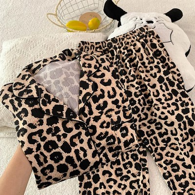 Spring and Autumn New Women's Light Luxury Pure Desire Leopard Print Pajamas Gir