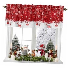 Christmas Valances Christmas Balls Kitchen Curtain 54"W x 18"L Pack of 1 Red