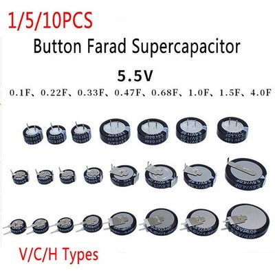5pcs V Types 5.5V 0.1F 0.22F Button Farad Supercapacitor