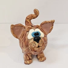 Crazy Mountain Tina Neal Original Handmade Clay Cat Critter Coin Bank VTG Signed