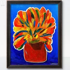 CHAVEZ Original Abstract Flower Painting 10x10 Canvas Modern Colorful Wall Decor
