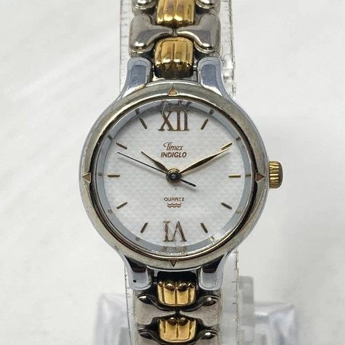 Vtg Timex Watch Women 24mm Silver Gold Two Tone NO INDIGLO New Battery 7" 1998