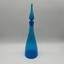 Vintage Blenko 920M Mid Century Modern Blue Glass Decanter Bottle With Stopper