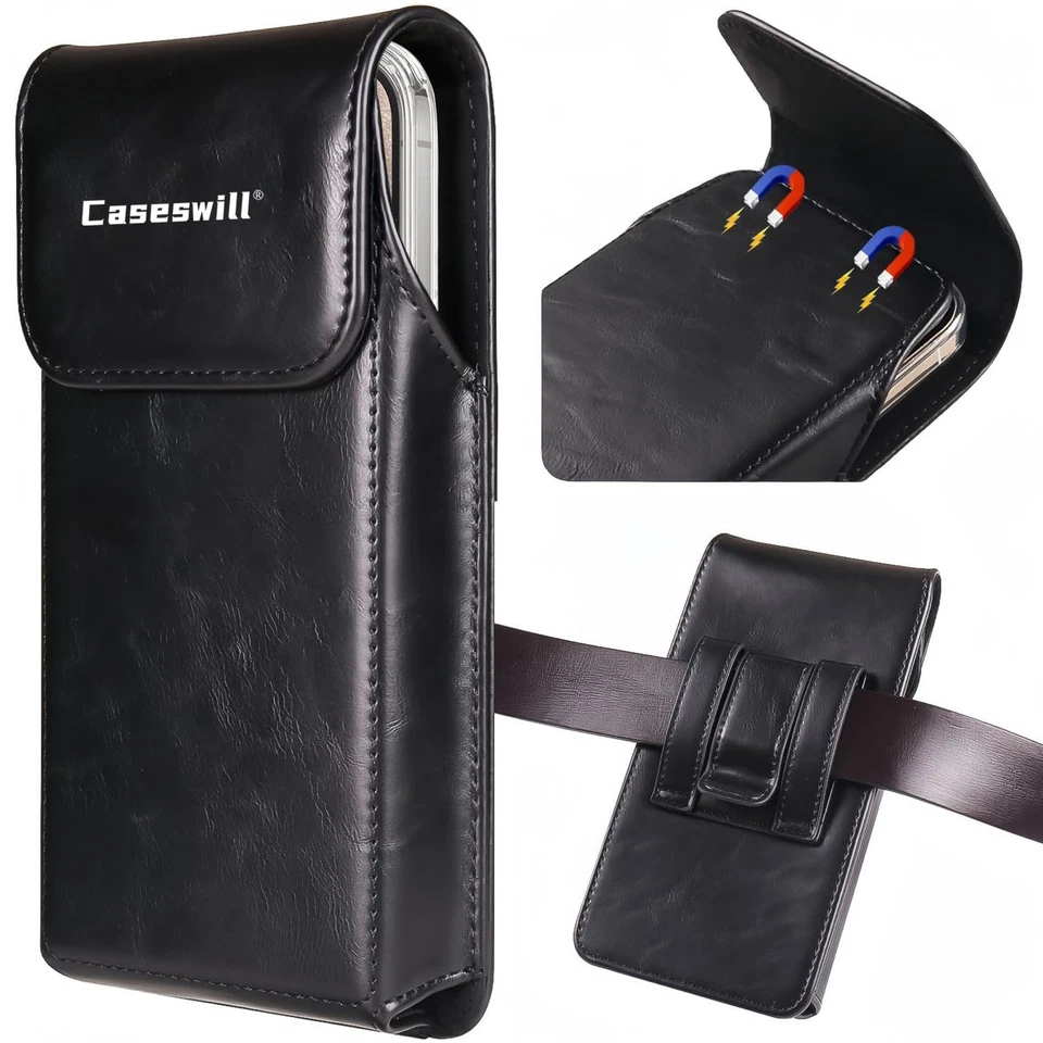 For iPhone Air 17 16E 16 15 14 13 12 11 Pro Max Case Leather Pouch Belt Holster - Image 3 of 4