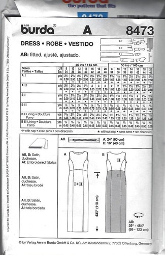 Burda 8473 - Patrón de costura - Vestido de noche - Todas las tallas 8-20 - Sin cortar - Totalmente nuevo - Imagen 2 de 2