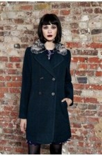 Louche Lonnette Half Fur Collar Coat Green Size Uk 10 Rrp £119 Dh101 Ll 03