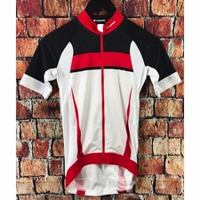 Btwin Men’s Full Zip Black Red White XS Cycling Jersey Equarea Short Sleeve EUC