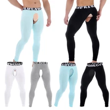 Men Long Johns Thermal Underwear Pajamas Leggings Open Crotch Pants Modal