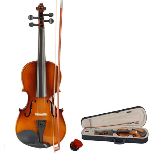 New 3/4 Size Acoustic Violin Case Bow Rosin Natural Finish