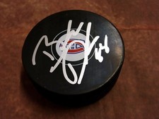Brandon Davidson Montreal Canadians Signed Logo Puck LOM COA PK 1477