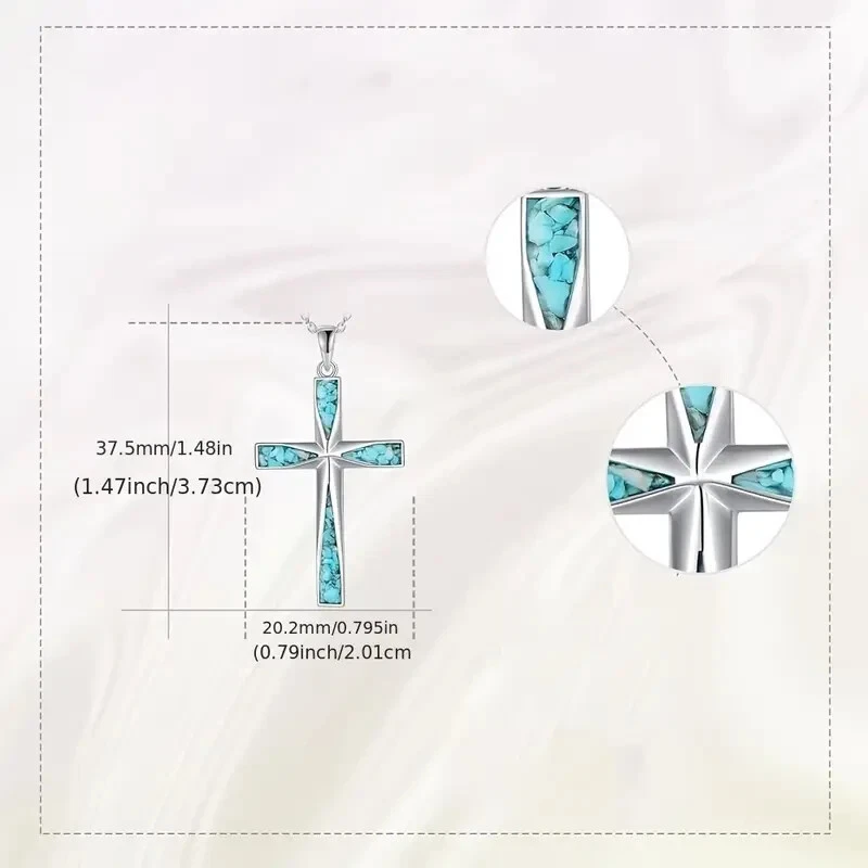 Collar Colgante Cruz Turquesa Plateado Azul Moda Hombres Mujeres Único Nuevo Foto 4 de 4
