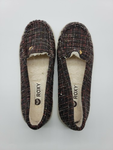 Roxy Piccolo Fur Lined Loafers / Slip On Brown Plaid Shoes Women's Size 7.5 - Picture 7 of 8