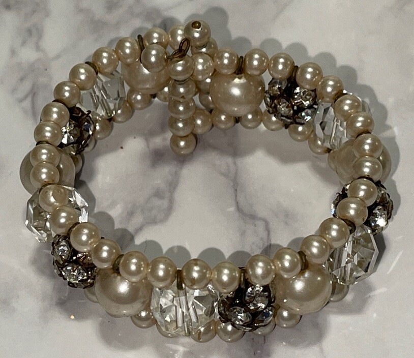 Vintage Rhinestone Pearl Beaded wrap Around Bracelet Teh9-19 | eBay