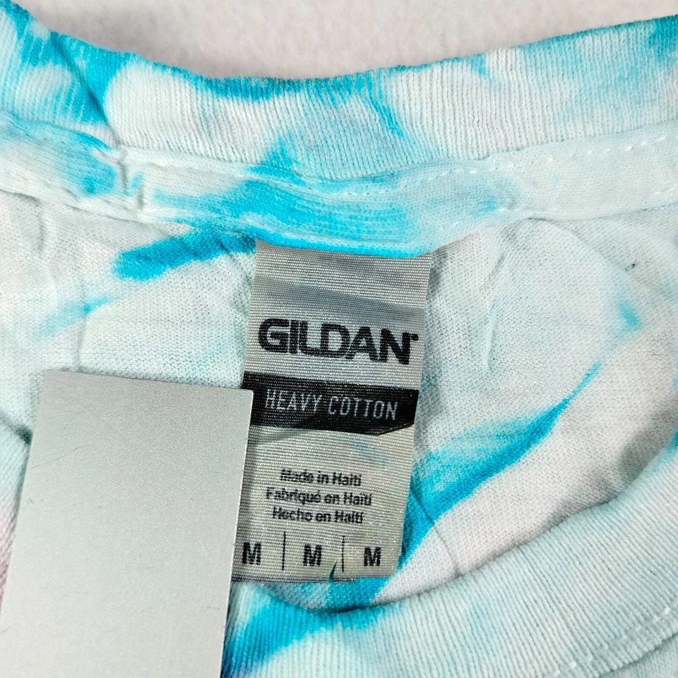 Gildan футболка женщин средний розовый синий 3D цветочный галстук краситель коротким рукавом ворота - Изображение 3 из 4