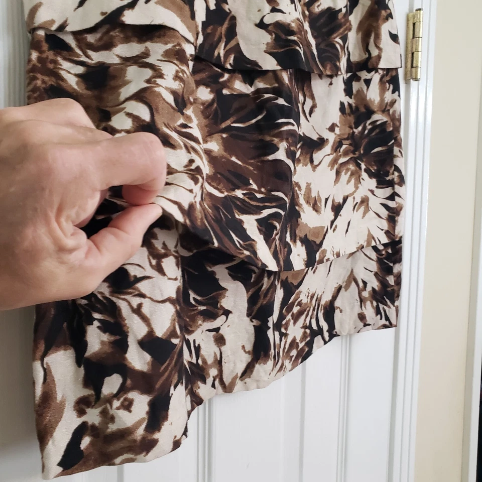 Adrienne Vittadini A Line Short Skirt Linen Brown Floral Layered Side Zip Sz 4 Foto 4 de 4