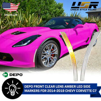 CLEAR LED Front Bumper Side Marker Light Pair For 2014-2019 Chevy Corvette C7
