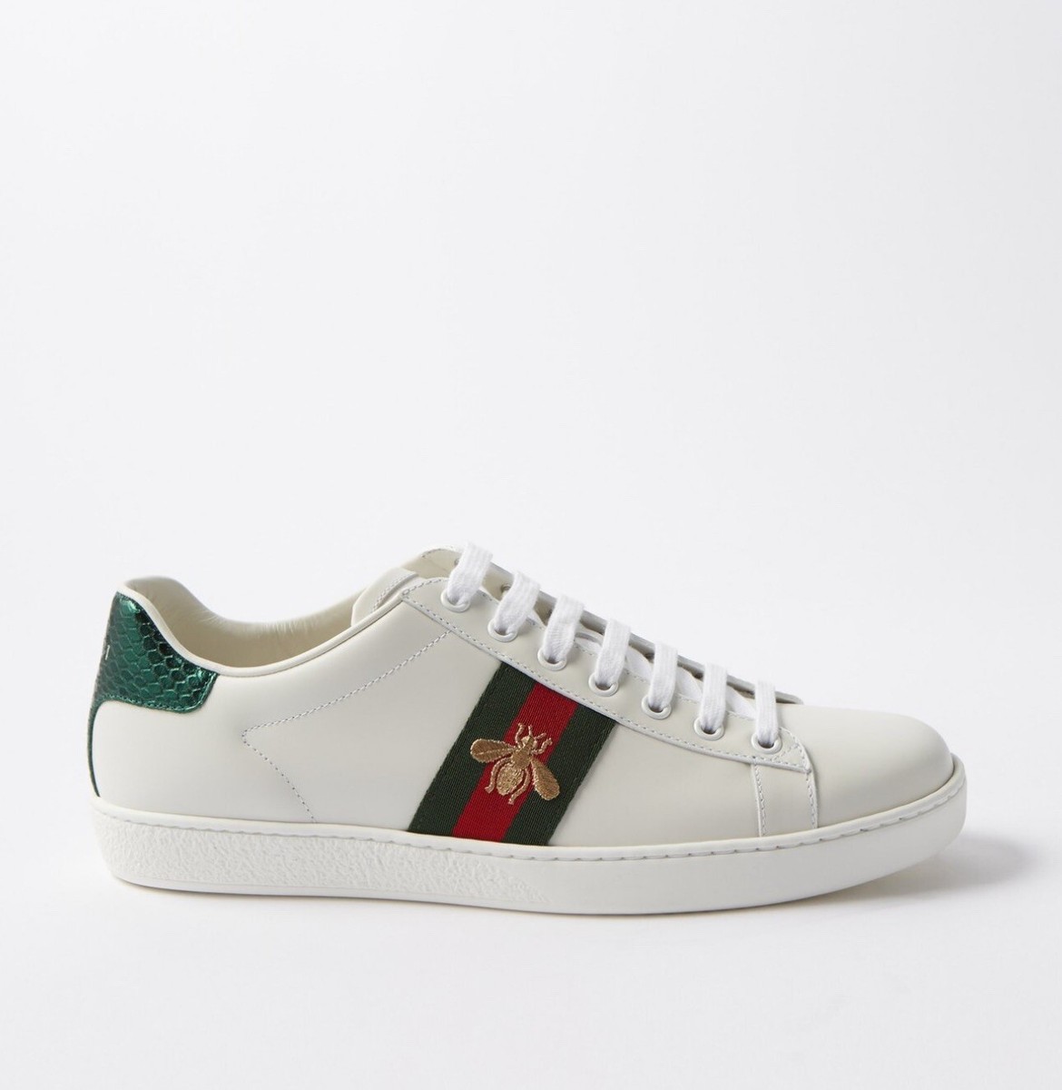 Gucci Ace Embroidered Bee Trainers Sneakers Shoes White Green Red Size