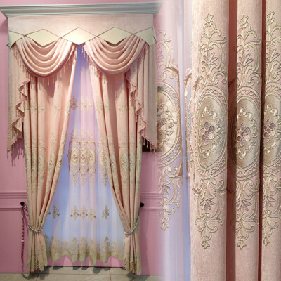 princess room pink Chenille embroidered thick cloth curtain