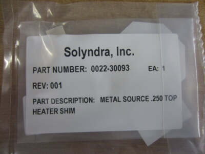 Solyndra 0022-30093 Metal Source Top Heater Shim .250 (Pack of 5)