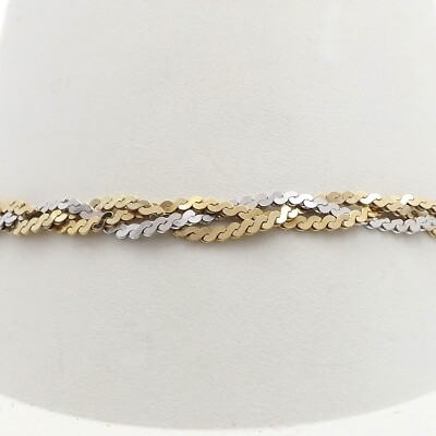 14k Gold Serpentine Flat S Link Braided Bracelet Triple Strand Woven 7in  Italy