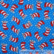BonEful Fabric FQ Flannel Cotton Quilt White Red Blue Dot Dr Seuss Cat In Hat US