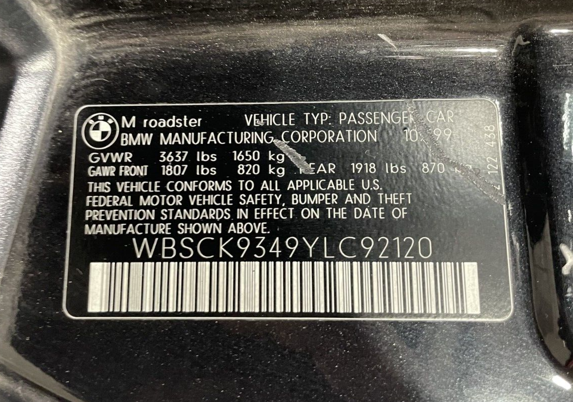 2000 BMW Z3 M Roadster Passenger Right Door Mirror Assembly Black