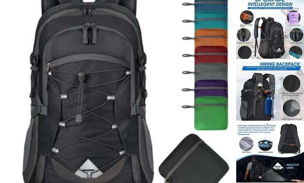 Hiking Backpack 40L Packable Lightweight Camping Backpack Men Women Black