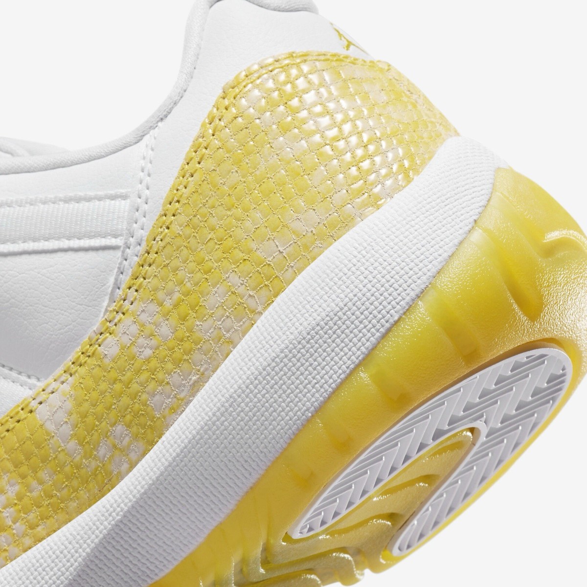 Air Jordan 11 Low 'Yellow Snakeskin' White Sneakers, Size 9