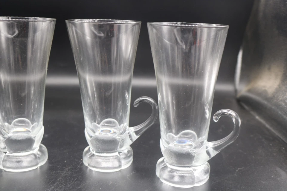 Juego de 4 tazas vintage de vidrio transparente con mango de café irlandés con pétalo texturizado - 8 oz Foto 3 de 4