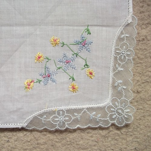Handkerchief Vintage Top Pocket Square Hanky 1950s 1960s White Cotton Floral - Picture 2 of 7