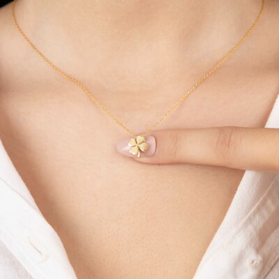 14k Gold Leaf Clover Pendant Necklace Gold Four Leaf Necklace 925 Silver  Jewel