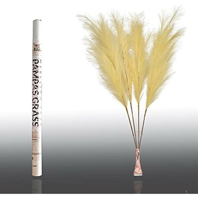 Set of 4 - Merelion Faux Pampas Grass Large Decor, 43'' 110Cm - Cream Beige Color