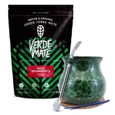 Mate Tee Set Yerba Verde Mate Strawberry 500 g Mate Becher Grün 375 ml Bombilla