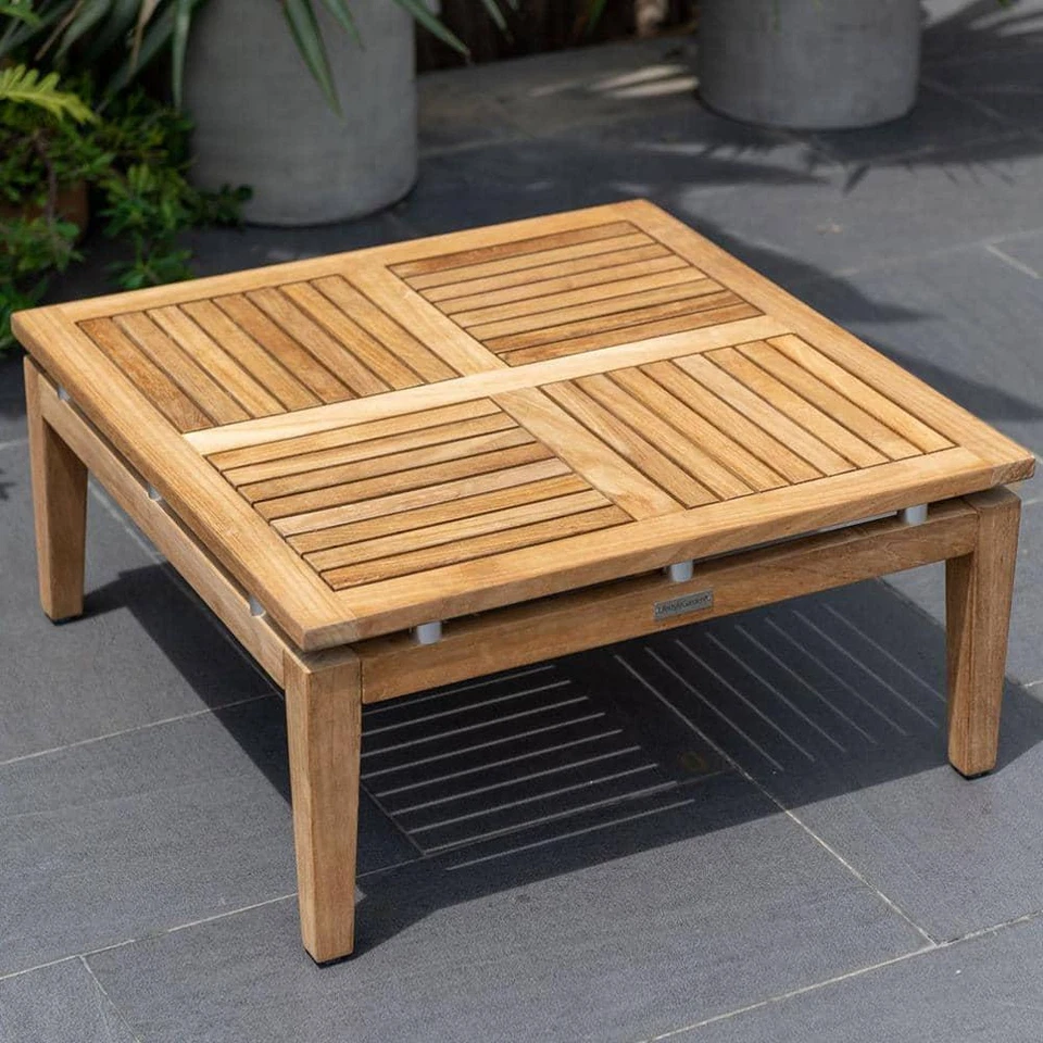 Mesa de centro exterior Amazonia 12" x 25" x 25" cuadrada ecológica teca dorada Foto 2 de 4