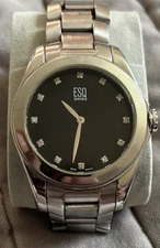 40.9 mm S/S Men's Movado ESQ Diamond Dial Swiss Quartz Watch E5458 Runs