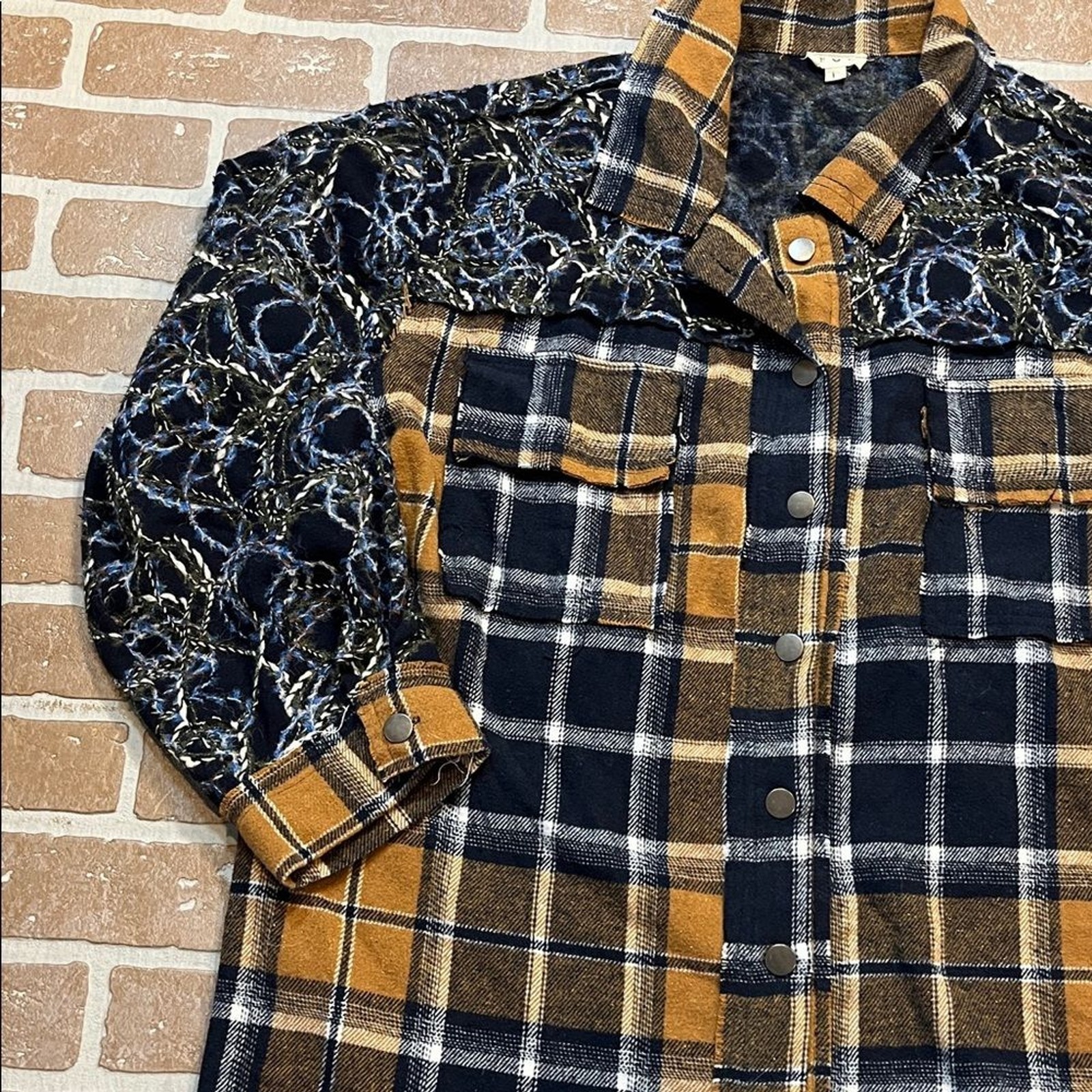 POL Women’s Large Shacket Plaid Patchwork Shirt F… - image 2