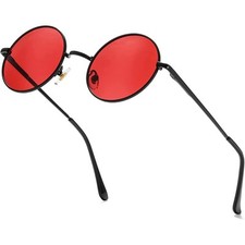 Red Lens Circle Glasses Small Round Polarized Sunglasses for Women Men Retro
