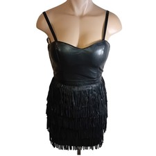 Guess Glam Edgy Faux Leather Fringe Bodycon Dress Party Cocktail Rocker 0 READ