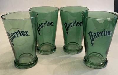 4 Vtg PERRIER Natural Spring Water Advertising Glasses Tumblers Bar Ware France - Image 1 of 4