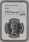 :1957 S1$ DOLLAR ELIZABETH CANADA NGC PL-67 (SEMI-CAM) RARE R6 33/3 HIGH-GRADES