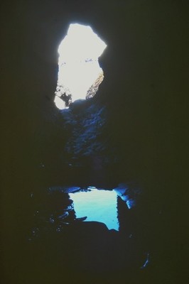 c1960's 35mm Slide, Sea Cave Opening, Coastal Grotto Blue Sky ocean Color Photo