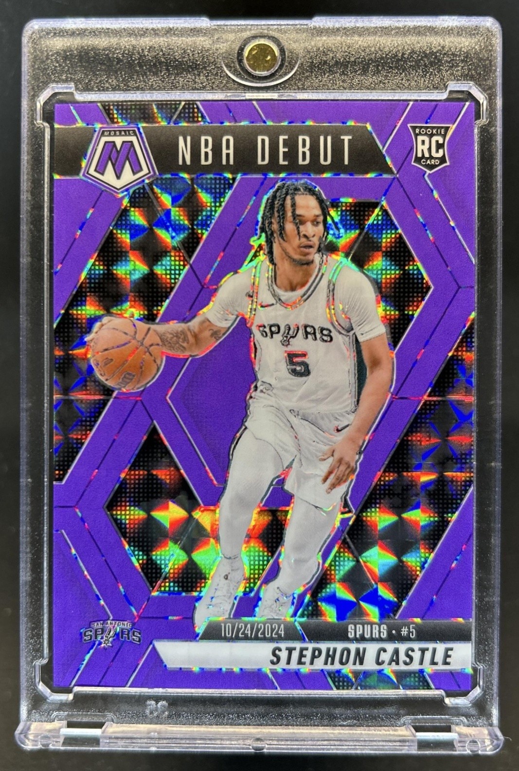 2024-25 Mosaic Stephon Castle RC Purple Fluorescent Mosaic NBA Debut #/249