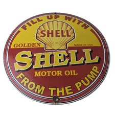 Vintage Shell Golden Gasoline Sign - Gas Pump Station Porcelain Advertising Sign
