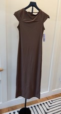 Wild Fable Brown Midi Dress S Women Backless Tie Scoop Neck Cap Sleeve Knit