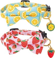 Breakaway Cat Collar with Cute Bow Tie Bell 2Pack Lemon Strawberry Summer