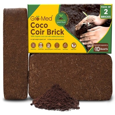 Gro-Med Coco Coir Brick 2s 2 Pack - NPK Enriched Brick, brown 