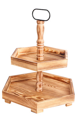 2 Tier Wooden Tray Stand Farmhouse Serving Tray Coffee Bar Dessert Display