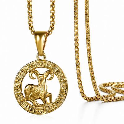 14K Gold Plated Aries Zodiac Horoscope Pendant Necklace 18'' Unisex Constellation
